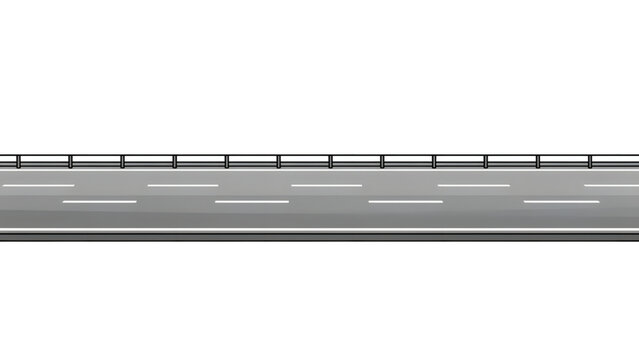 empty gray highway road with white lane markings and metal guardrail side view