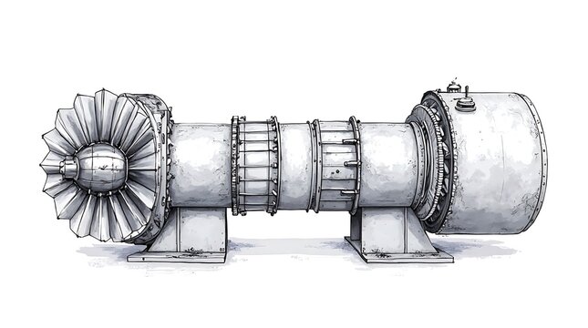 Industrial Jet Engine Turbine Component in Side View
