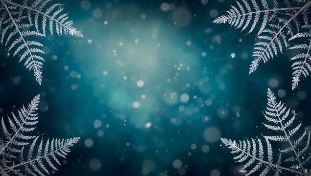 Silver metallic fern fronds framing a dark teal magical background