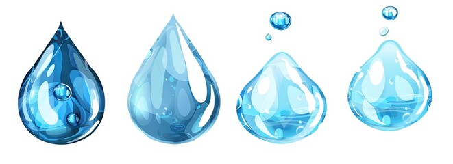 Fototapeta premium Sequence of water drops on a white background for health concepts, isolated