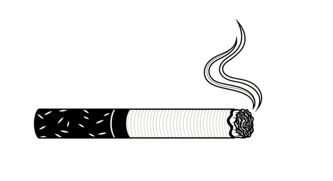Close-up of Burning Cigarette with Smoke Rising.