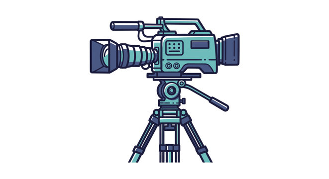 Vintage video camera on tripod, retro film equipment, professional broadcasting device, creative production tool