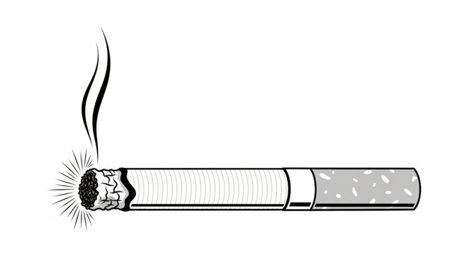 Close-up of Burning Cigarette with Smoke Rising.