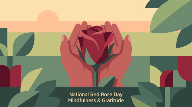 Hands holding a red rose illustration for mindfulness and gratitude
