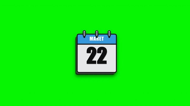 Maret March 5th Calendar Page Vector on Green Screen 4k