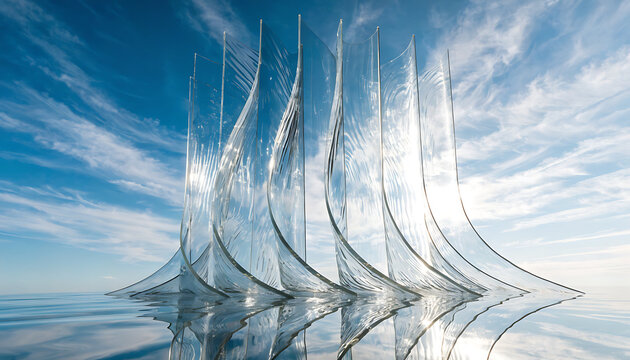 Elegant thin glass panels with light reflections and shadows.