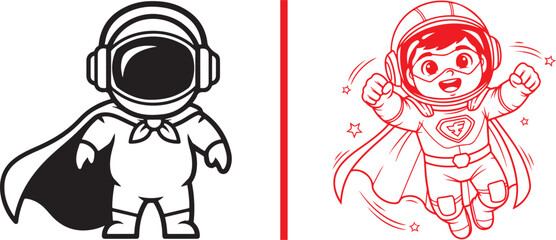 Cartoon astronaut and superhero flying with capes © Muhammad