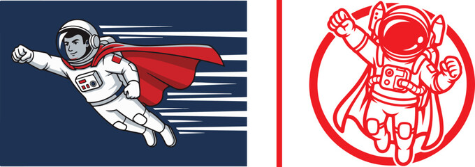 Astronaut superhero flying with red cape and speed lines © Muhammad