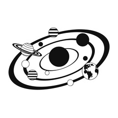 solar system illustration black and white planets orbiting sun © FAS