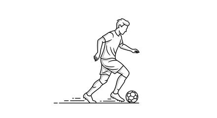 Fototapeta premium Soccer player dribbling a ball, line art illustration, dynamic action, sport concept