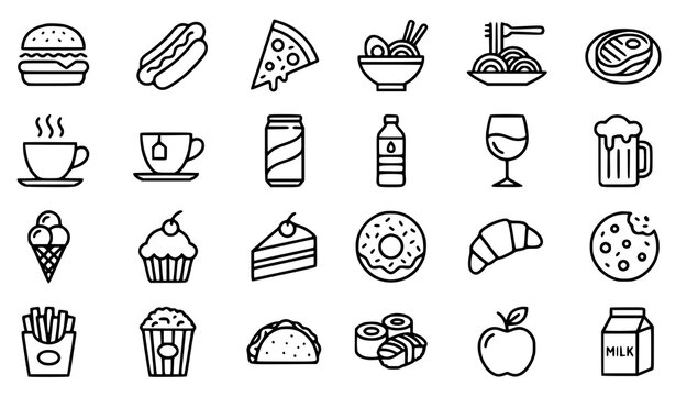 Editable stroke food icon bundle pixel perfect linear vector illustration