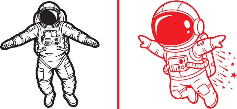 Astronaut in spacesuit floating in zero gravity with stars