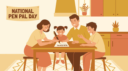 Fototapeta premium Family celebrating National Pen Pal Day together at home