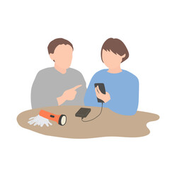 モバイルバッテリーでスマホを充電する防災イラスト © necoshimaco