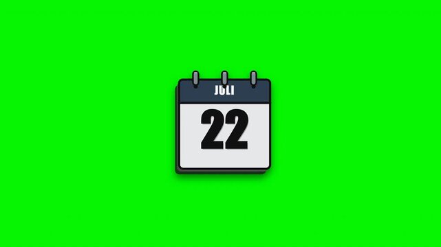 July Calendar Vector Icon Flipping Animation on Green Screen 4k