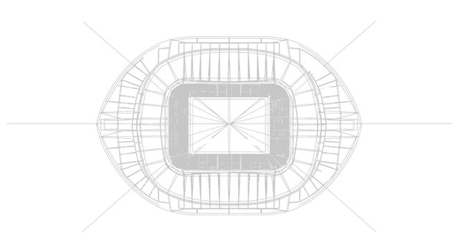 Top View Wireframe of a Modern Sports Stadium Blueprint
