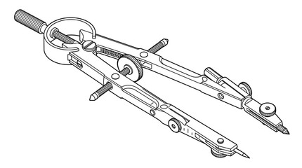 Obraz premium Technical drawing compass with pencil point and adjustable arm on a clean white background.
