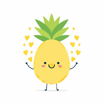 Cute Kawaii Pineapple Character with Hearts
