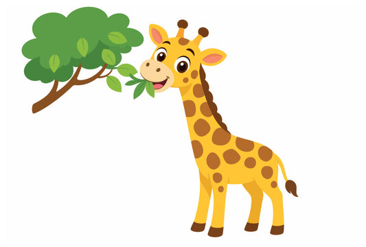 Cartoon giraffe eating leaves.