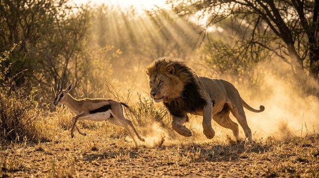 Lion Chasing Its Prey