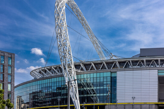 Wembley Stadium, branded as Wembley Stadium connected by EE for sponsorship reasons, is an association football stadium in Wembley, London, England. Shot on 6 May 2026.