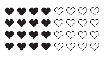 Pixel heart icon, health bar, game life bar, game ui, life icon, heart rate, game assets. © MDIKRAM