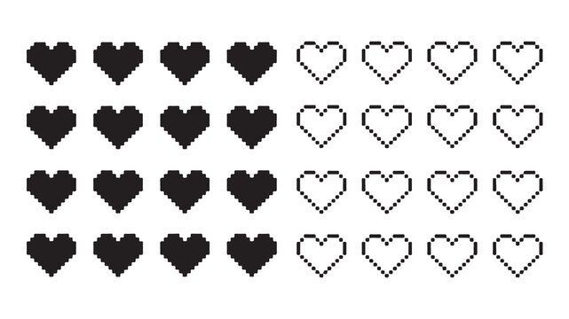 Pixel heart icon, health bar, game life bar, game ui, life icon, heart rate, game assets.