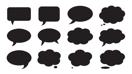 Set of various black comic speech bubbles and dialog clouds for chat and social media design.