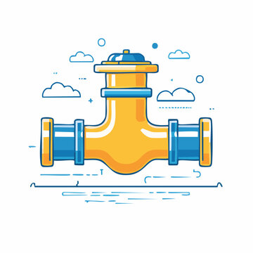 Yellow and Blue Industrial Pipe Fitting with Clouds