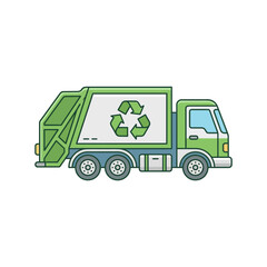 Fototapeta premium Green recycling truck with eco symbol for waste collection