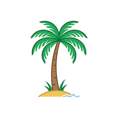 Obraz premium Minimalist flat vector illustration of a tropical palm tree on a small island