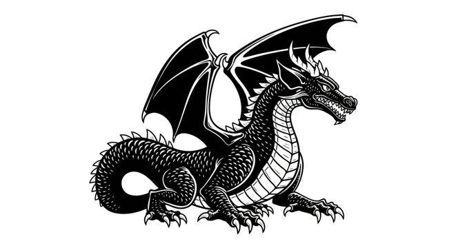 A mythical dragon creature with wings and sharp claws is sitting majestically.