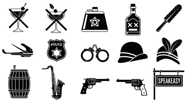 Prohibition era police operation raid at a speakeasy location with various objects