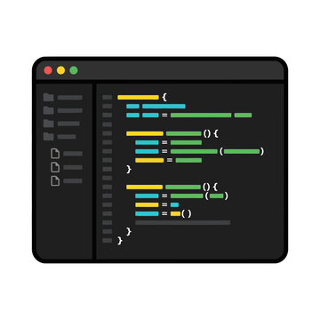 Flat vector illustration of a coding editor window