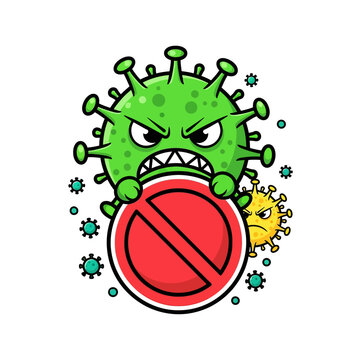 Angry Green Virus with Prohibited Sign.