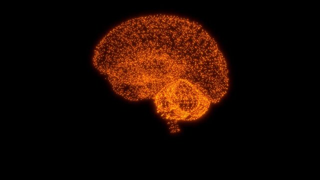 Digital brain forming from glowing particles and neurons