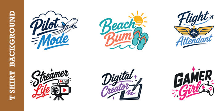 Pilot mode aviation lifestyle and digital creator occupation vector illustration set bundle.