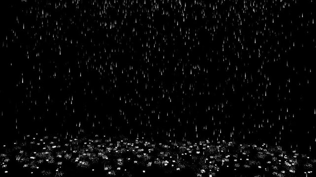 Realistic Rain Falling and Splashing on Dark Wet Pavement Floor. Heavy Rain Falling on Street Ground - Realistic Particle Animation. 
