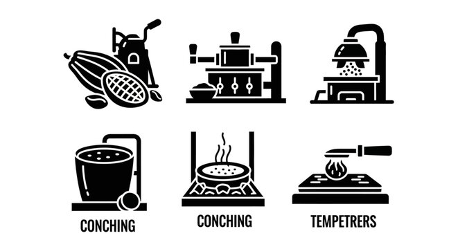 Cocoa Chocolate Making Process Icons - Graphic Representation