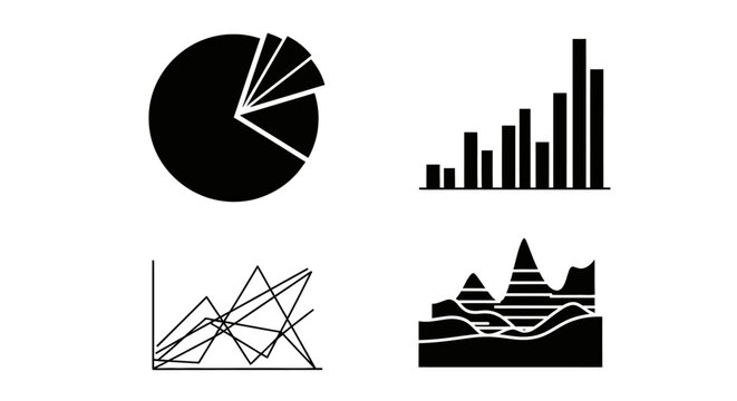Data Visualization Icons: Pie Chart, Bar Graph, Line Graph, Area Chart