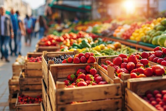 Fresh strawberries and berries at farmers market