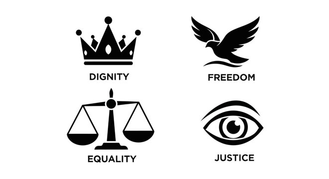 Human Rights Icons: Dignity, Freedom, Equality, Justice