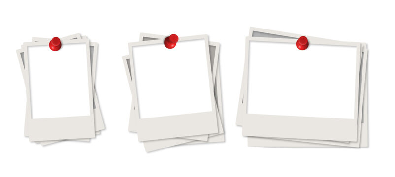 collection of different shaped instant type photo vector realistic with thumbtack pin