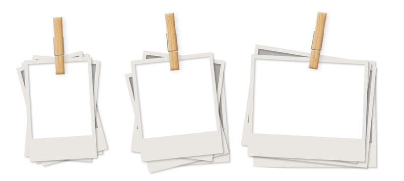 collection of different shaped instant type photo vector realistic with clothespin