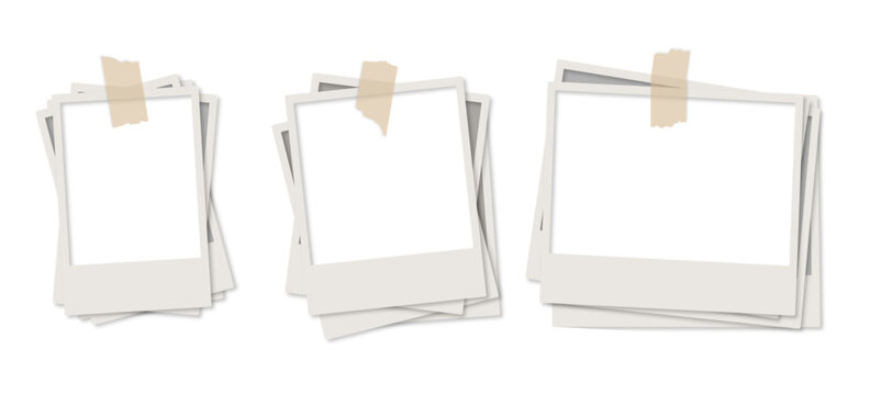 collection of different shaped instant type photo vector realistic with scoth tape