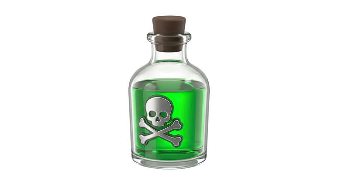 Glass bottle with green poison and skull symbol