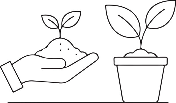 Hand Holding Sprout Vector Set: Minimalist Line Art Icons of Growth, Nature, and Sustainability