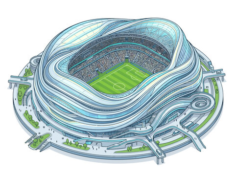Large Stadium with Green Field Inside.