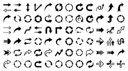 Obraz premium Comprehensive Arrow Direction and Navigation Icon Set - Various Shapes and Styles 