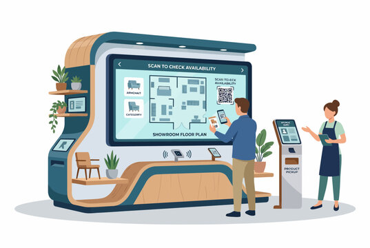 Modern Self Service Kiosk with Interactive Screen and QR Code Payment